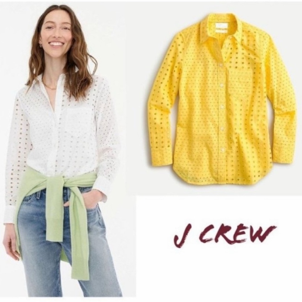 J.Crew eyelet, yellow button up cotton blouse